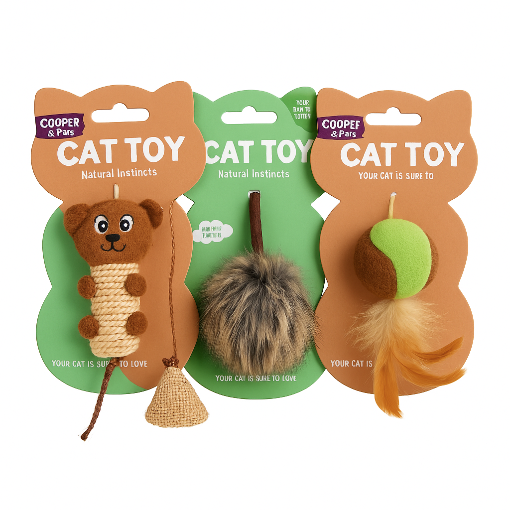 Natural Instincts Cat Toys-  Squirrel, Mouse, Feather Ball