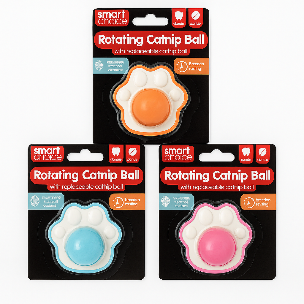 Rotating Catnip Ball Toy - Paw-Shaped Fun with Refillable Centre