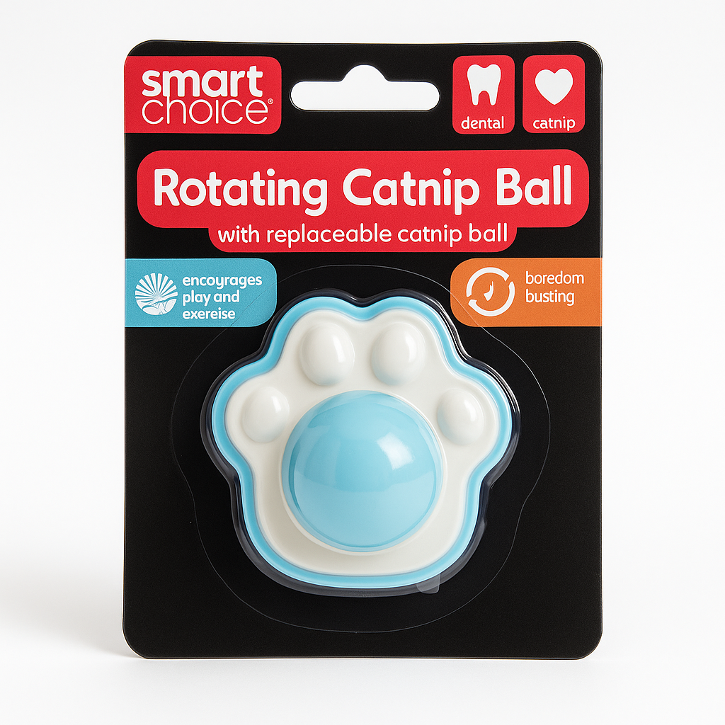 Rotating Catnip Ball Toy - Paw-Shaped Fun with Refillable Centre