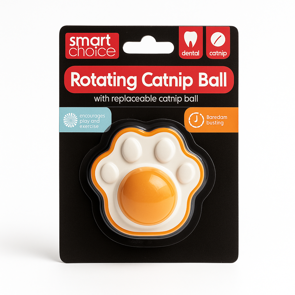 Rotating Catnip Ball Toy - Paw-Shaped Fun with Refillable Centre