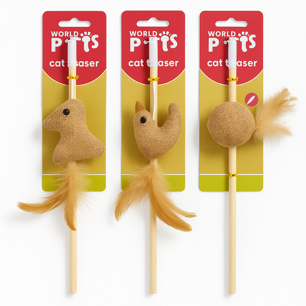 Feather Teaser Cat Wand Toys - Natural Playtime Fun With Catnip