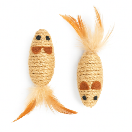 Sisal Rope Mice with Feathers - Durable Cat Toys for Endless Play